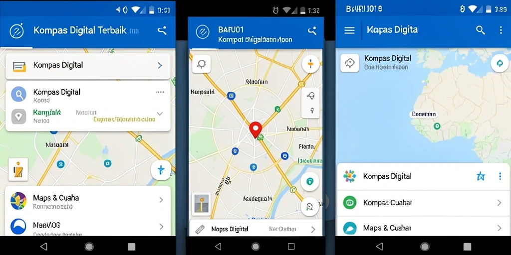 Screenshot antarmuka utama BARU01 yang menampilkan fungsi kompas digital.