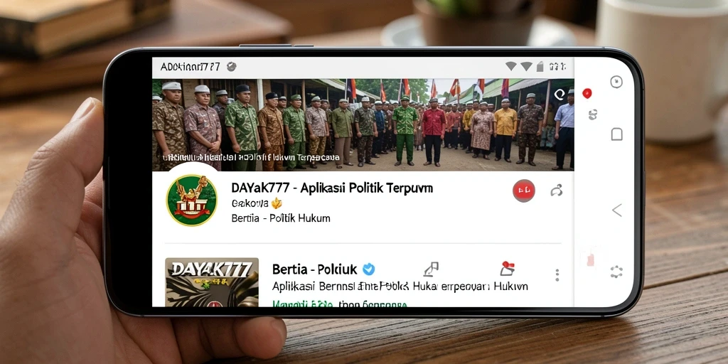 Antarmuka aplikasi DAYAK777 yang menampilkan berita politik dan hukum terkini.