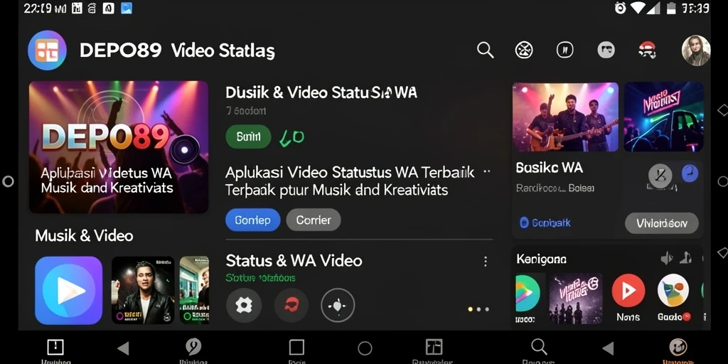 Antarmuka DEPO89 menampilkan berbagai pilihan video kreatif untuk status WA.