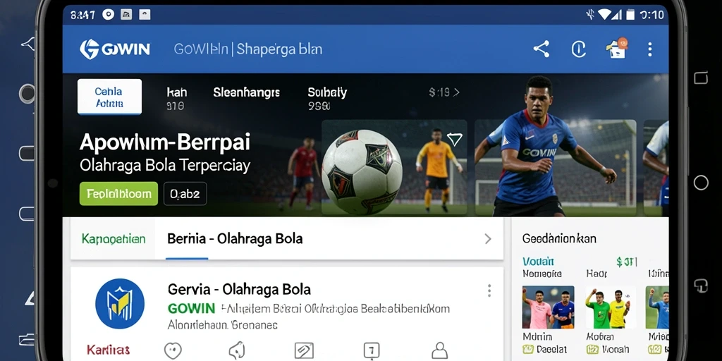 Antarmuka GOWIN menampilkan berita terkini olahraga bola dengan jelas.