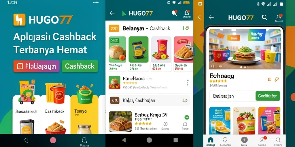 Antarmuka aplikasi HUGO77 yang memudahkan pengguna mendapatkan cashback.