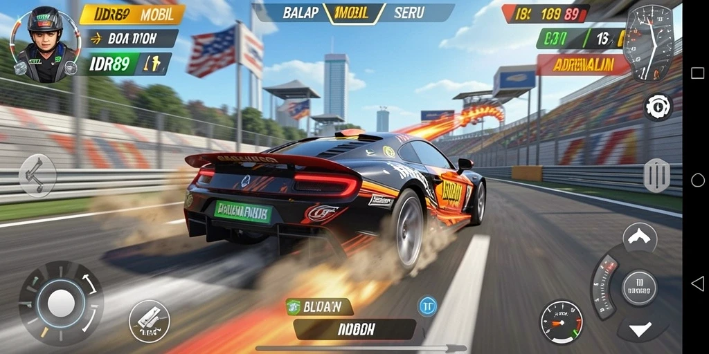 Tampilan antarmuka game Balap Mobil yang dinamis dan menarik.