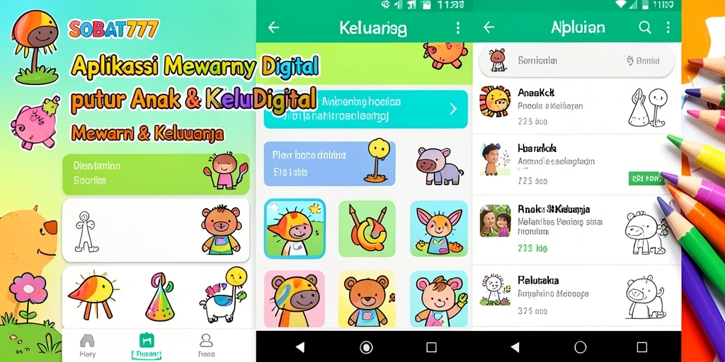 Antarmuka Mewarnai Digital yang ceria dan interaktif.